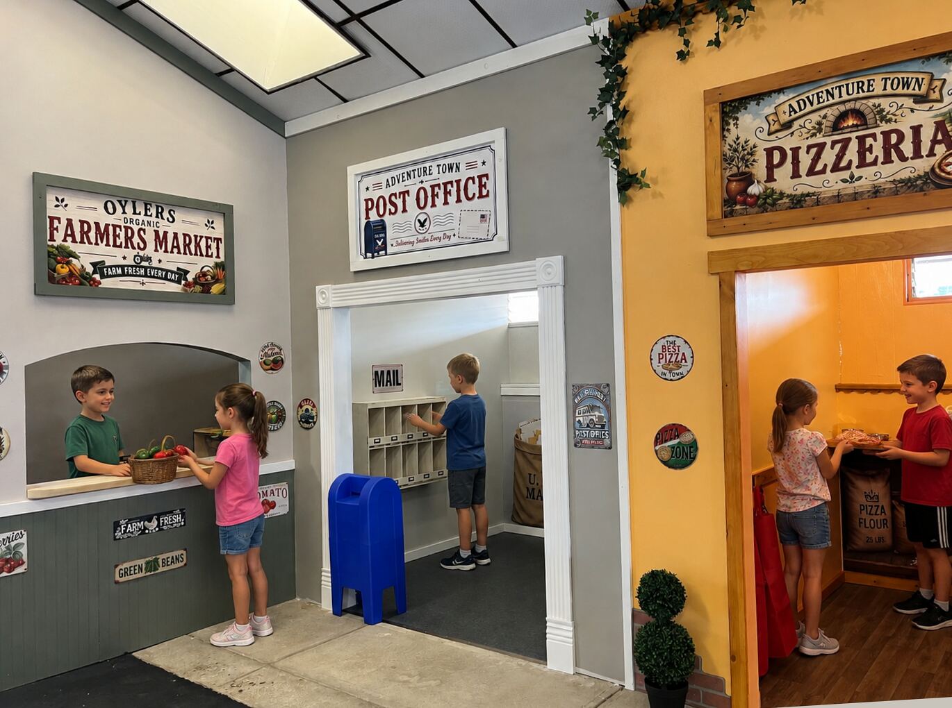 Kids playing shopkeeper in Adventure Town
