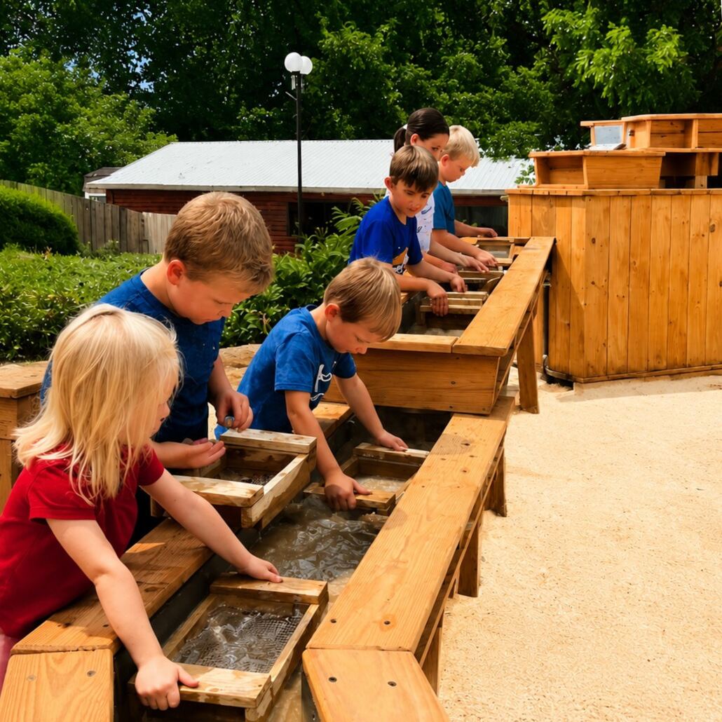 Children mining gems at the sluice